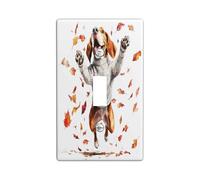 Fall Bloodhound Dog Decorative Light Switch Cover Wall Plate 1 Gang Single Toggle, Autumn Maple Leaves Puppy Electrical Switchplate, Fun Cute Pet Electrical Faceplate for Bedroom Room