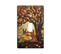 Fall Bloodhound Dog Decorative Light Switch Cover Wall Plate 1 Gang Single Toggle, Autumn Stained Glass Electrical Faceplate for Kitchen Bathroom, Pet Switchcover Decor