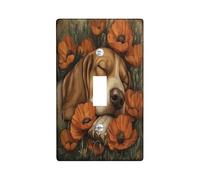 Fall Bloodhound Dog Decorative Light Switch Cover Wall Plate 1 Gang Single Toggle, Funny Autumn Poppy Flowers Electrical Switchplate, Pet Faceplate for Kitchen Living Room Decor