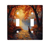 Fall Bloodhound Dog Decorative Light Switch Cover Wall Plate 2 Gang Double Toggle, Autumn Nature Scene Electrical Faceplate for Kitchen Bathroom, Puppy Switchcover Decor