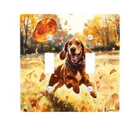 Fall Bloodhound Dog Decorative Light Switch Cover Wall Plate 2 Gang Double Toggle, Fun Autumn Scenic Puppy Electrical Faceplate for Room, Maple Leaves Cute Pet Switchcover Switchplate