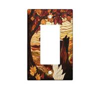 Fall Border Collie Dog Decorative Light Switch Cover Plate 1 Gang Single Rocker, Autumn Stained Glass Electrical Faceplate for Kitchen Bathroom, Pet Switchcover Decor