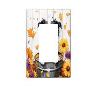 Fall Border Collie Dog Decorative Light Switch Cover Plate 1 Gang Single Rocker, Autumn Wood Flower Leaf Electrical Faceplate for Kitchen Bathroom, Puppy Switchcover Decor