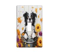 Fall Border Collie Dog Decorative Light Switch Cover Plate 1 Gang Single Toggle, Autumn Wood Flower Leaf Electrical Faceplate for Kitchen Bathroom, Puppy Switchcover Decor