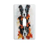Fall Border Collie Dog Decorative Light Switch Cover Plate 1 Gang Single Toggle, Cute Autumn Maple Leaf Electrical Faceplate for Kitchen Bathroom, Puppy Switchcover Decor