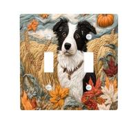 Fall Border Collie Dog Decorative Light Switch Cover Plate 2 Gang Double Toggle, Autumn Novelty Country Electrical Faceplate for Kitchen Bathroom, Puppy Switchcover Decor