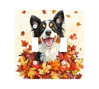 Fall Border Collie Dog Decorative Light Switch Cover Plate 2 Gang Double Toggle, Fun Autumn Maple Leaves Puppy Electrical Switchplate, Weird Cute Pet Electrical Faceplate for Bedroom Room