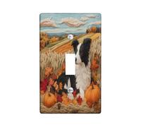 Fall Border Collie Dog Decorative Light Switch Cover Wall Plate 1 Gang Single Toggle, Autumn Novelty Country Electrical Faceplate for Kitchen Bathroom, Puppy Switchcover Decor