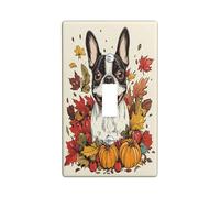 Fall Boston Terrier Dog Decorative Light Switch Cover Plate 1 Gang Single Toggle, Autumn Cartoon Leaf Electrical Faceplate for Kitchen Bathroom, Pet Switchcover Decor