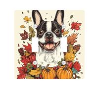 Fall Boston Terrier Dog Decorative Light Switch Cover Plate 2 Gang Double Toggle, Autumn Cartoon Leaf Electrical Faceplate for Kitchen Bathroom, Pet Switchcover Decor