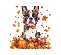 Fall Boston Terrier Dog Decorative Light Switch Cover Wall Plate 2 Gang Double Toggle, Autumn Colorful Leaves Electrical Faceplate for Kitchen Bathroom, Pet Switchcover Decor