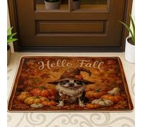 Fall Boston Terrier Dog Gnome Front Black Door Mat Outside Inside Entrance 29 * 17, Autumn Pumpkin Maple Leaf Outdoor Ultra Thin Doormat, Small Cool Print Shoes Off Door Rug for Patio