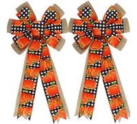 Fall Bows for Wreaths Decorations, Fall Tree Topper Bow, Thanksgiving Bow with Orange Pumpkin Buffalo Plaid Burlap for Halloween Autumn Home Front Door Outdoor
