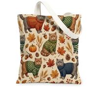 Fall British Shorthair Cats Canvas Tote Bag for Shopping 13 * 15, Holiday Crops Maple Reusable Grocery Bag for Women, Autumn Work Travel Painting Gift Decor