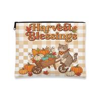 Fall British Shorthair Cats Makeup Bag, Holiday Harvest Pumpkins Cosmetic Travel Pouch for Women Girls, Portable Small Canvas Zipper Organizer, Autumn Toiletry Bag 7x9 Inch