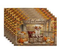Fall Brittany Dog Placemats Set of 6, 12x18 Inch, Holiday Pumpkins Birds 6Pcs Seasonal Table Mats for Home Dinning, Autumn Holiday Party Kitchen Decor
