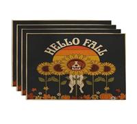 Fall Brittanys Dog Placemats Set of 4, 12x18 Inch, Autumn Vintage Retro Sunflower 4Pcs Table Mats for Dinning, Pumpkin Pattern Holiday Home Kitchen Decor
