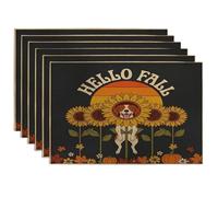 Fall Brittanys Dog Placemats Set of 6, 12x18 Inch, Autumn Vintage Retro Sunflower 6Pcs Table Mats for Dinning, Pumpkin Pattern Holiday Home Kitchen Decor