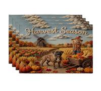 Fall Bullmastiffs Dog Placemats Set of 4, 12x18 Inch, Autumn Farmhouse Harvest 4Pcs Soft Table Mats for Dinning, Scarecrow Country Pattern Holiday Home Kitchen Decor
