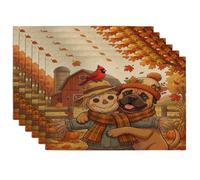 Fall Bullmastiffs Dog Placemats Set of 6, 12x18 Inch, Autumn Farmhouse Scarecrow 6Pcs Soft Table Mats for Dinning, Fun Country Pattern Holiday Home Kitchen Decor