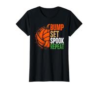 Fall Bump Set Spook Repeat Pumpkin Volleyball Black Value Graphic T-Shirt, Women, Black, S