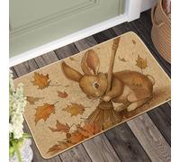 Fall Bunny Doormat, Cozy Brown Rabbit Door Mat for Outdoor & Indoor Entrance Autumn Decor, Non-Slip Waterproof Absorbent Front Doormat, Easy Clean 29x17 Inch