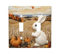 Fall Bunny Rabbits Decorative Light Switch Cover Plate 2 Gang Double Toggle, Autumn Novelty Country Electrical Faceplate for Kitchen Bathroom, Animal Switchcover Decor