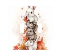 Fall Bunny Rabbits Decorative Light Switch Cover Plate 2 Gang Double Toggle, Cute Autumn Maple Leaf Electrical Faceplate for Kitchen Bathroom, Animal Switchcover Decor