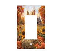 Fall Bunny Rabbits Decorative Light Switch Cover Wall Plate 1 Gang Single Rocker, Autumn Farmhouse Pumpkin Electrical Faceplate for Kitchen Bathroom, Animal Switchcover Decor