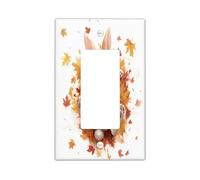 Fall Bunny Rabbits Decorative Light Switch Cover Wall Plate 1 Gang Single Rocker, Cute Autumn Maple Leaf Electrical Faceplate for Kitchen Bathroom, Animal Switchcover Decor