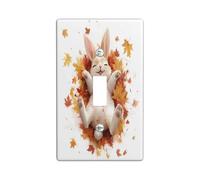 Fall Bunny Rabbits Decorative Light Switch Cover Wall Plate 1 Gang Single Toggle, Cute Autumn Maple Leaf Electrical Faceplate for Kitchen Bathroom, Animal Switchcover Decor
