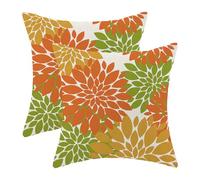 Fall Burnt Orange Outdoor Pillow Covers 16x16 Inch Set of 2 Mustard Yellow Green Dahlia Floral Decor Throw Pillows Modern Geometry Flower Decorative Cushion Cases for Sofa Couch Bed Decorations