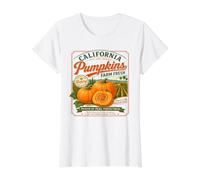 Fall California Pumpkins Vintage Harvest Farm Label Value Graphic T-Shirt, Women, White, XS