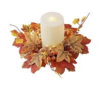 Fall Candle Ring, 9.8Inch Maple Leaves Harvest Day Wreath Ring Holder, Faux Kitchen Cabinet, Farmhouse Style For Festival Holiday Party Decoration, Tabletop Wall Window Decor