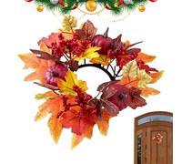 Fall Candle Rings - 25x25cm Candle Ring, Maple Leaves, Autumn Candles Ring | With Faux Leaves Berries, Rustic Table Centerpiece Decor For Thanksgiving Harvest, Home Wedding Seasonal Display