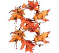 Fall Candle Rings, 2PCS 7.9" Candle Rings Wreaths with Maple Leaf Pumpkin Black Berries, Hanging Small Fall Wreath for Thanksgiving Autumn Halloween Wedding Table Centerpieces Decor, Mini Wreath