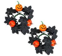 Fall Candle Rings, 2Pcs Candle Rings Artificial Maple Leaves Fall Silk Halloween Mini Wreaths for Wedding Centerpiece Party Home Table Decor, Style2