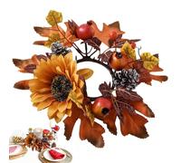 Fall Candle Rings - 9.84 x 9.84 Inch Thanksgiving Day Candle Holders | Multicolor Maple Leaf Wreath | Artificial Candles with Small Fall Wreath, Decoració