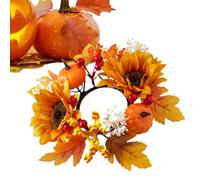 Fall Candle Rings,Rustic Maple Leaves Pumpkins Garland - Fall Wreath Candle Rings,for Autumn Halloween Thanksgiving Christmas Holiday Wedding Home Cabinet Table