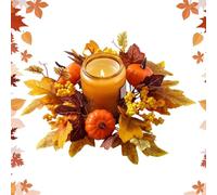 Fall Candle Rings Wreaths, 25x25cm Fall Candle Garland with Artificial Pumpkin Maple Leaf, Autumn CandleHolder for Thanksgiving,Table Centerpiece & Holiday Decor