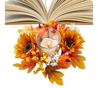 Fall Candle Wreaths - 2.95 Inch Center Rustic Garland | Fall Wreath Candle Rings | for Autumn Halloween Thanksgiving Christmas Holiday Wedding Home Cabinet Table