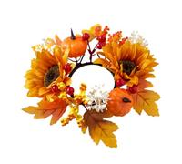 Fall Candle Wreaths - Maple Leaves Pumpkins Garland - Candle Wreath Rings,for Autumn Thanksgiving Christmas Holiday Wedding Home Kitchen Cabinet Table