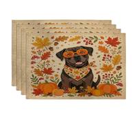 Fall Cane Corso Dog Placemats Set of 4, 12x18 Inch, Autumn Retro Paper Cut Craft 4Pcs Table Mats for Home Dinning, Maple Leaf Holiday Party Kitchen Decor