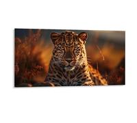 Fall Canvas Framed Wall Art, Leopard in A Grassy Area Modern Posters Autumnal Forest Wall Decoration for Office Nursery School, Thanksgiving Gifts for Family Friends, 20x40CM