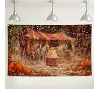 Fall Carnival Horses Backdrop, Vintage Festive Decorations, Autumn Harvest Party Supplies, Rustic Celebration Background for Events, Perfect for Thanksgiving 71x43 Inch