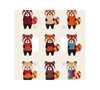 Fall Cartoon Red Panda Decorative Switch Cover 2 Gang Double Toggle, Autumn Fun Animal Wall Plate Cover, Standard Size, Cute Animal Kid Electrical Faceplate for Bedroom Living Room Decor