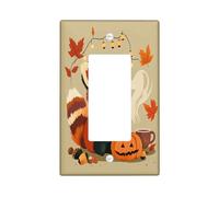 Fall Cartoon Red Panda Decorative Switch Cover Plate 1 Gang Single Rocker, Autumn Maple Leaf Pumpkin Electrical Faceplate for Bedroom Bathroom Decor, Animal Kid Standard Size Switchplate