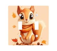 Fall Cartoon Squirrel Decorative Switch Cover 2 Gang Double Toggle, Autumn Maple Leaf Wall Plate Cover, Standard Size, Cute Animal Kid Electrical Faceplate for Bedroom Living Room Decor