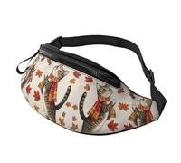 Fall Cat Adjustable Waist Fanny Pack Hello Fall Trendy Printed Crossbody Bag Cute Cat Unisex Crossbody Waist Pack Festival-Goers - Theft-Proof Compact Bag for Phones & valuables 14X35CM