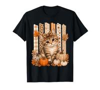 Fall Cat Cozy Season Girly Coquette Thankful Thanksgiving T-Shirt